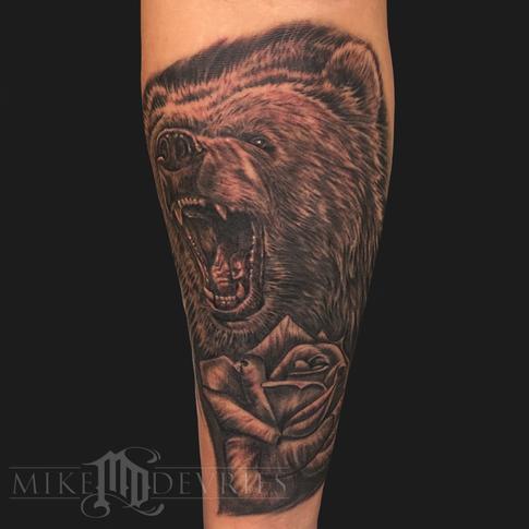 Tattoos - Bear With Rose Tattoo - 119564